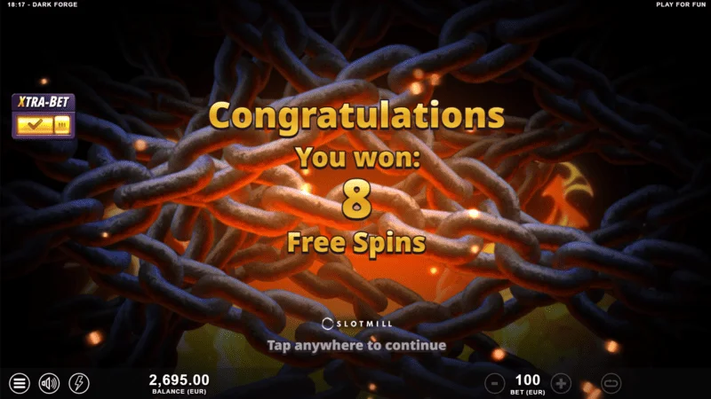 Dark Forge - Free Spins indítása három Scatter szimbólummal