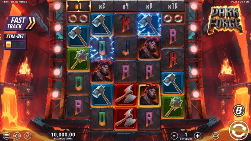 Dark Forge - fő játék képernyő 4-5-5-5-4-es rács elrendezéssel